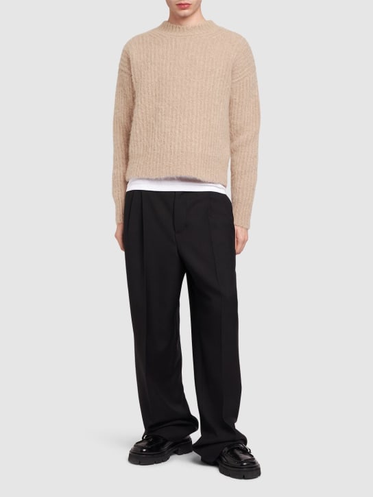 AMI Paris: Ribbed mohair blend crewneck sweater - Beige - men_1 | Luisa Via Roma