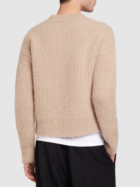 AMI Paris: Ribbed mohair blend crewneck sweater - Beige - men_2 | Luisa Via Roma
