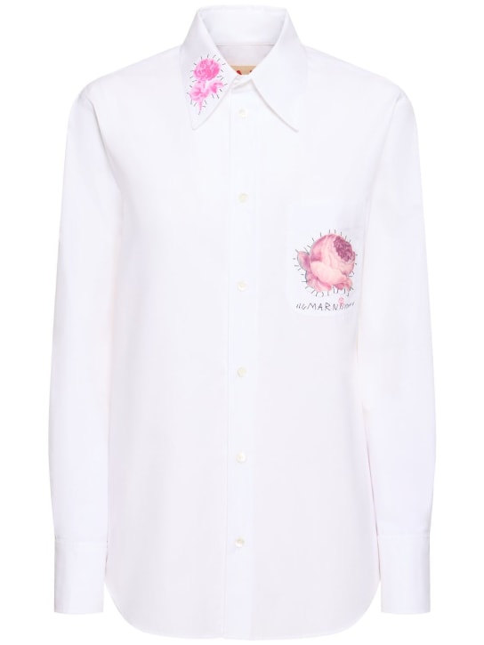 Marni: Camisa de popelina de algodón bordada - Blanco - women_0 | Luisa Via Roma
