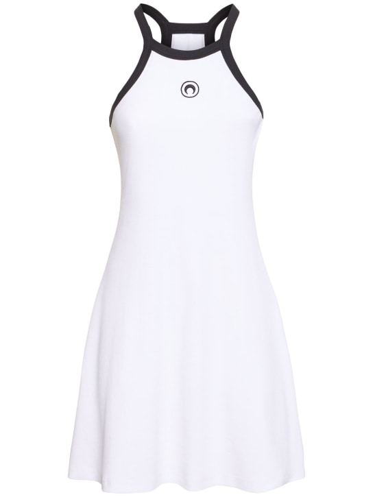 Marine Serre: Ribbed cotton mini dress - Beyaz - women_0 | Luisa Via Roma