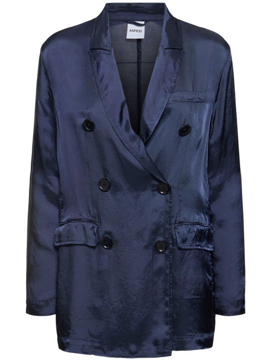 ASPESI: Zweireihiges Jackett aus Satin - Blau - women_0 | Luisa Via Roma