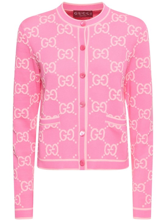 Gucci: GG cotton jacquard cardigan - Pink - women_0 | Luisa Via Roma