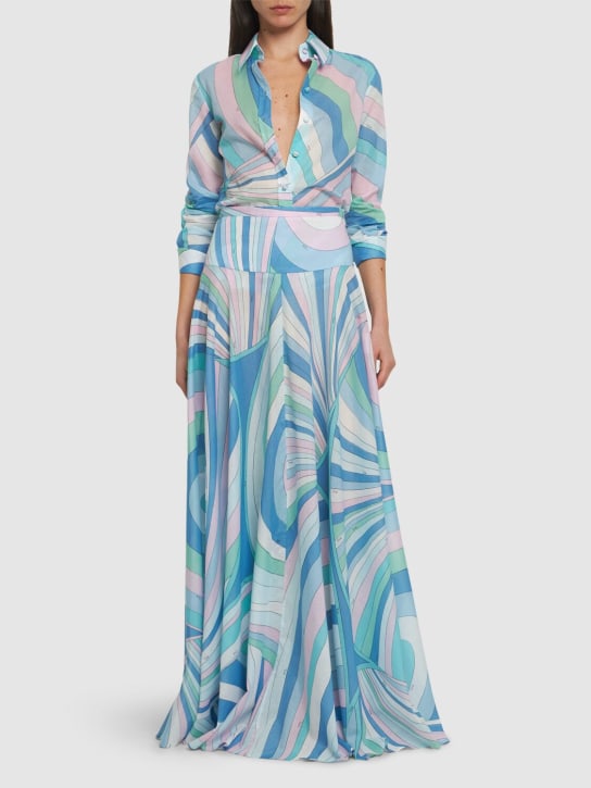 Pucci: Printed cotton muslin maxi skirt - Mavi/Beyaz - women_1 | Luisa Via Roma
