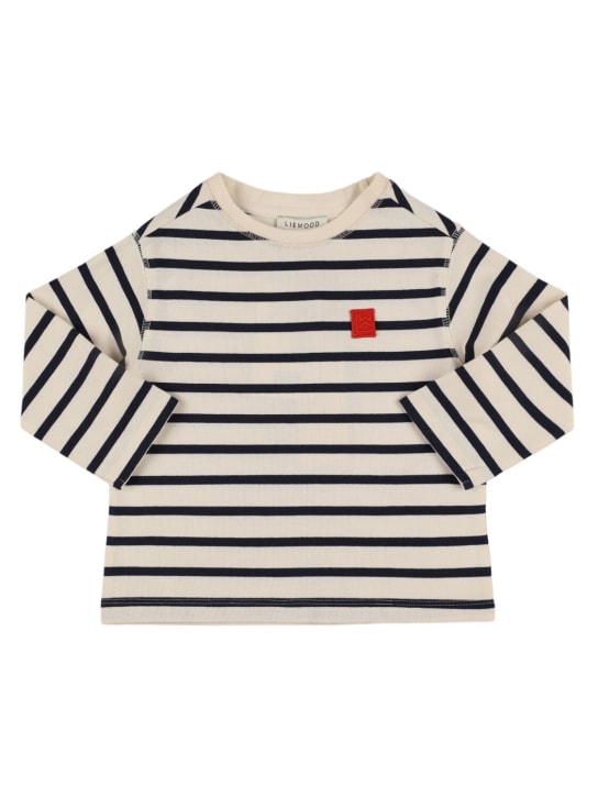 Liewood: T-shirt en jersey de coton à manches longues - Sand/Navy - kids-boys_0 | Luisa Via Roma