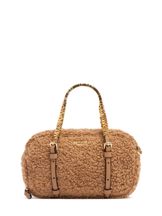 Moschino: Mini Soft lettering shearling bag - Brown - women_0 | Luisa Via Roma