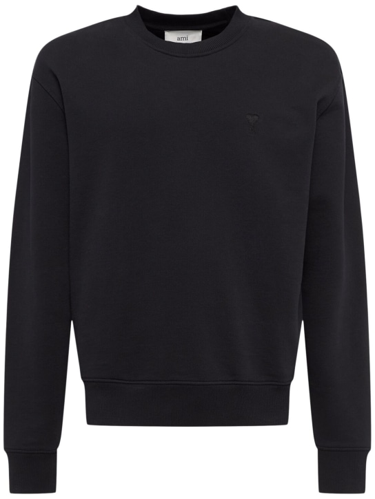 AMI Paris: Logo cotton crewneck sweatshirt - Black - men_0 | Luisa Via Roma