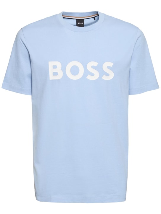 Boss: Camiseta de algodón con logo - Azul Claro - men_0 | Luisa Via Roma