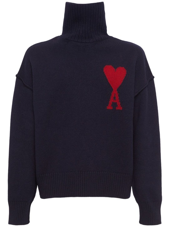 AMI Paris: Adc wool sweater - Navy/Red - men_0 | Luisa Via Roma
