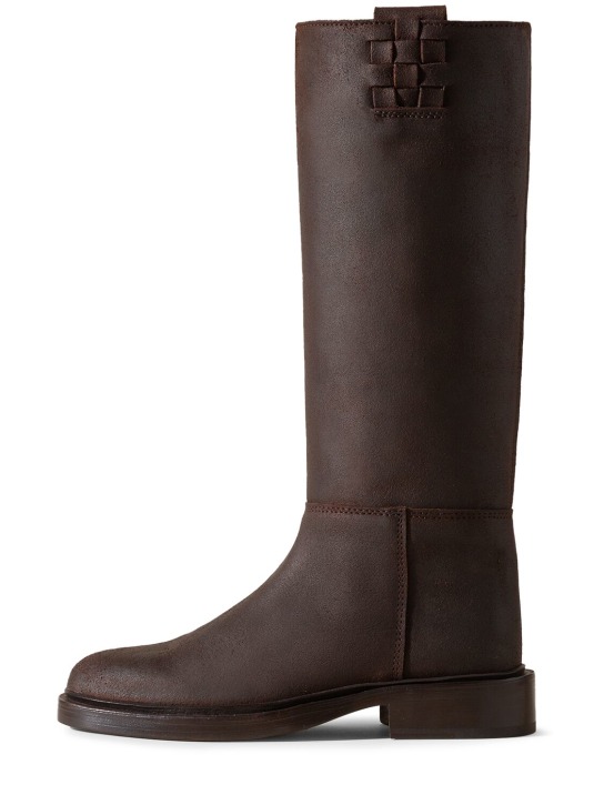 Hereu: 20mm Anella waxed leather tall boots - Dark Brown - women_0 | Luisa Via Roma