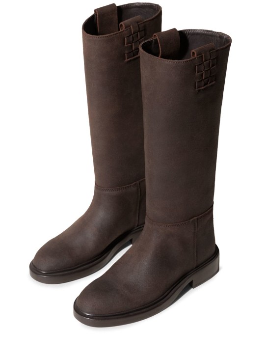 Hereu: 20mm Anella waxed leather tall boots - Koyu Kahverengi - women_1 | Luisa Via Roma