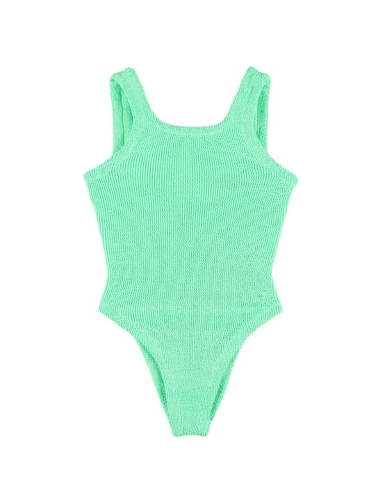 Hunza G: Seersucker one piece swimsuit w/ bow - Yeşil - kids-girls_0 | Luisa Via Roma