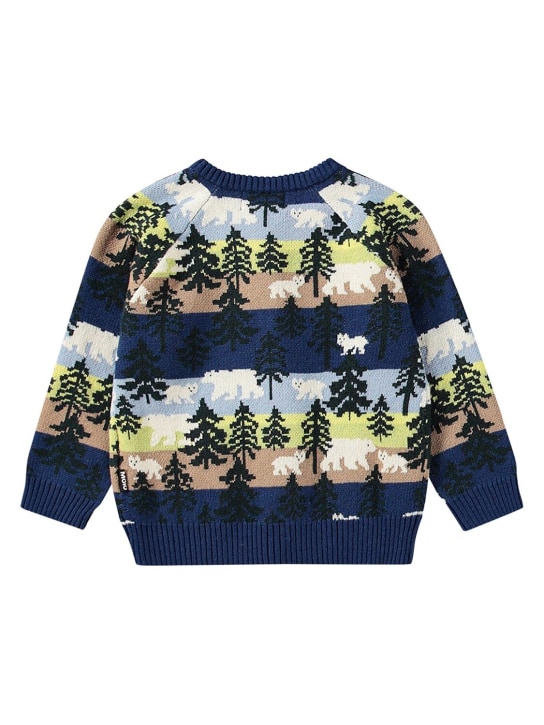 Molo: Intarsia cotton&wool knit cardigan - Blue/Multi - kids-boys_1 | Luisa Via Roma