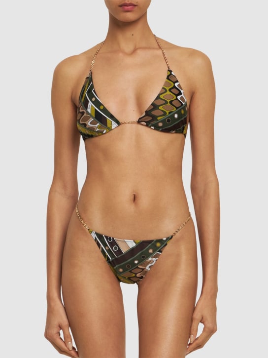Pucci: Braguitas de bikini de lycra estampado - Verde/Multi - women_1 | Luisa Via Roma