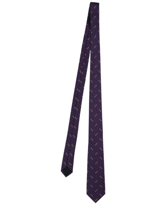 Gucci: 7cm Morset silk tie - Navy/Red - men_0 | Luisa Via Roma