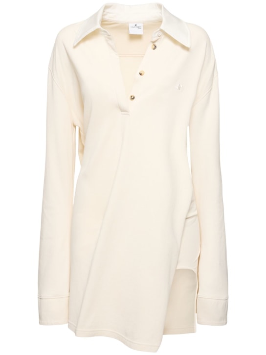 Courreges: 扭曲设计棉质Polo领连衣裙 - 白色 - women_0 | Luisa Via Roma