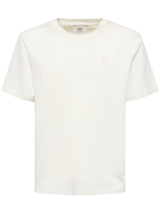 AMI Paris: T-shirt en coton à logo Adc - Blanc - men_0 | Luisa Via Roma