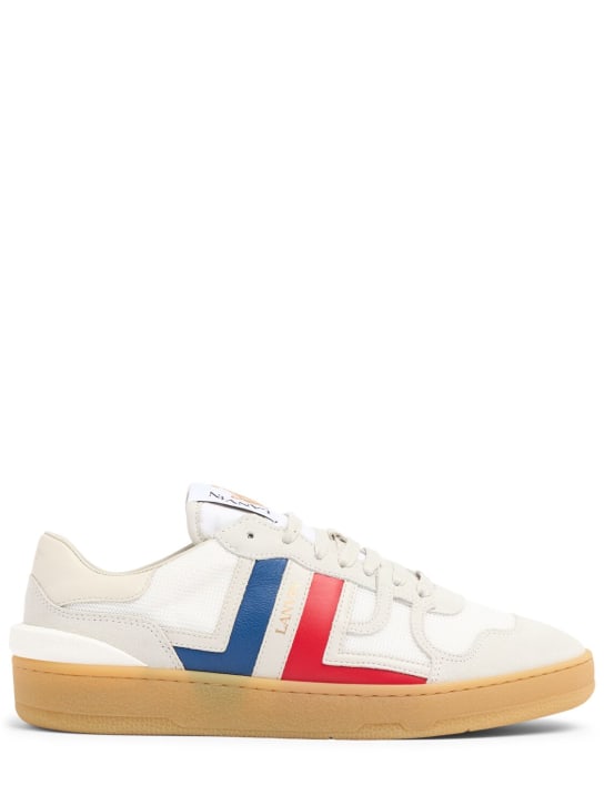 Lanvin: Clay leather low top sneakers - Red/White/Blue - men_0 | Luisa Via Roma