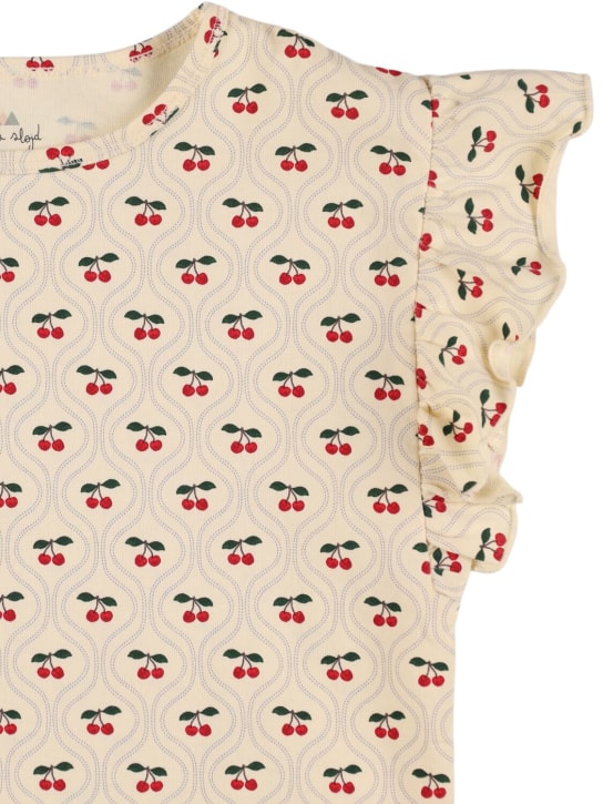 Konges Sløjd: Cherries organic cotton t-shirt & shorts - Bej/Renkli - kids-girls_1 | Luisa Via Roma