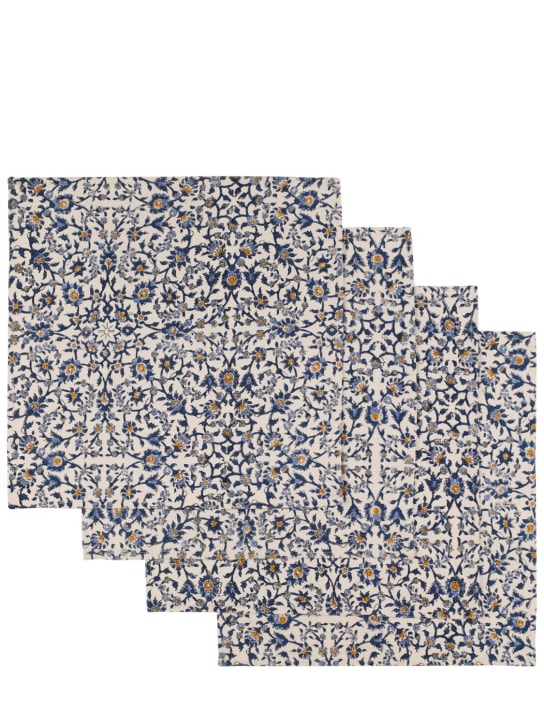 Les Ottomans: Set of 4 hand-printed cotton napkins - Blu - ecraft_0 | Luisa Via Roma