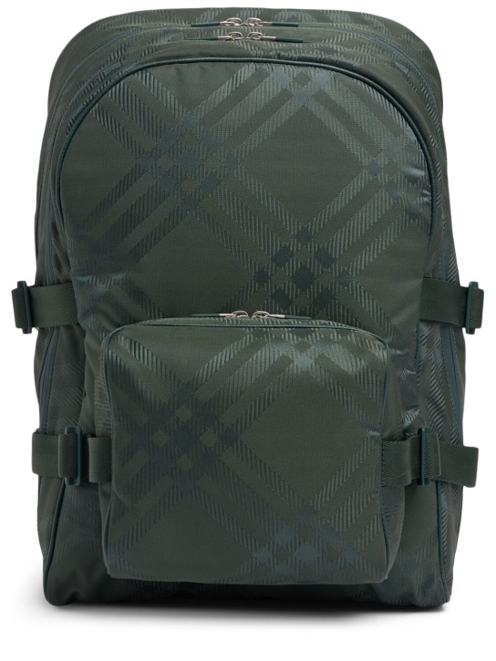 Burberry: Check print jacquard backpack - Vine - men_0 | Luisa Via Roma