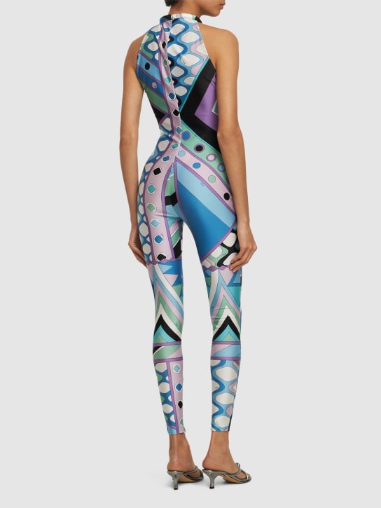 Pucci: 亮面莱卡长款连身裤 - 蓝色/白色 - women_2 | Luisa Via Roma