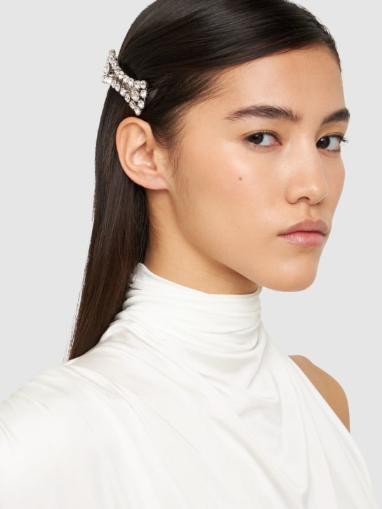 Alessandra Rich: Crystal bow hair clip - Silver - women_1 | Luisa Via Roma