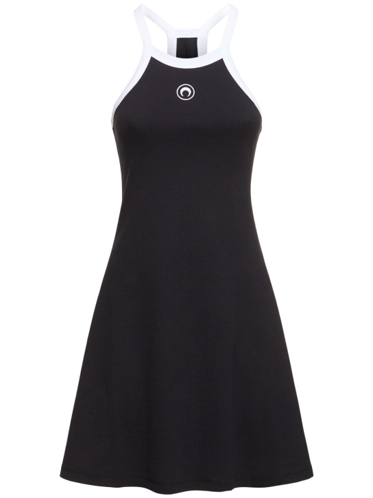 Marine Serre: Ribbed cotton mini dress - Siyah - women_0 | Luisa Via Roma