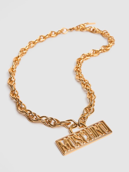 Moschino: Plate logo collar necklace - Altın Rengi - women_1 | Luisa Via Roma
