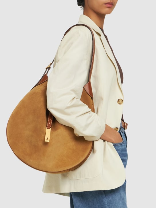 Polo Ralph Lauren: Medium Id suede shoulder bag - Karamel - women_1 | Luisa Via Roma