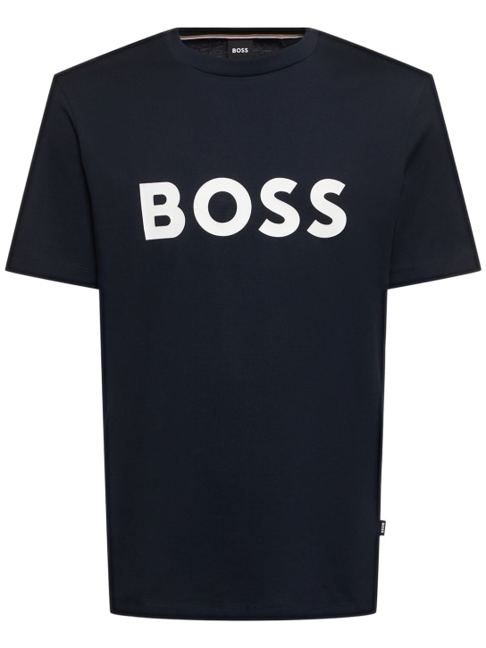 Boss: Tiburt 354 コットンTシャツ - ダークブルー - men_0 | Luisa Via Roma
