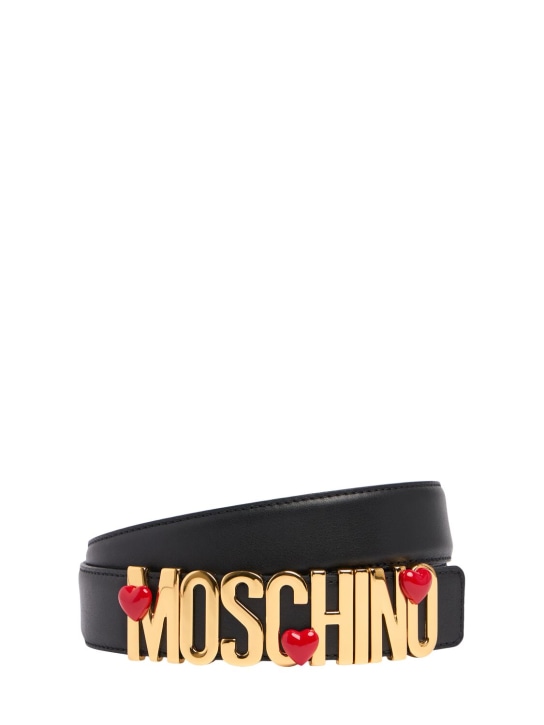 Moschino: Cinturón de piel suave con logo 3.5cm - Negro - men_0 | Luisa Via Roma