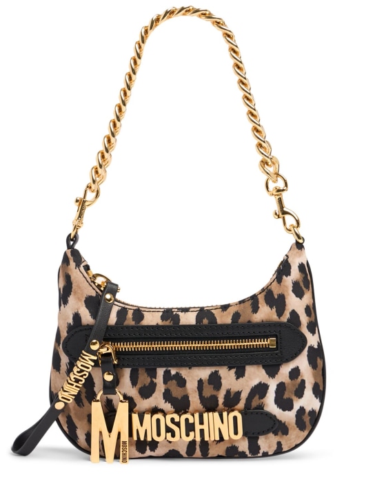 Moschino: Multi-pocket canvas shoulder bag - Leopard - women_0 | Luisa Via Roma