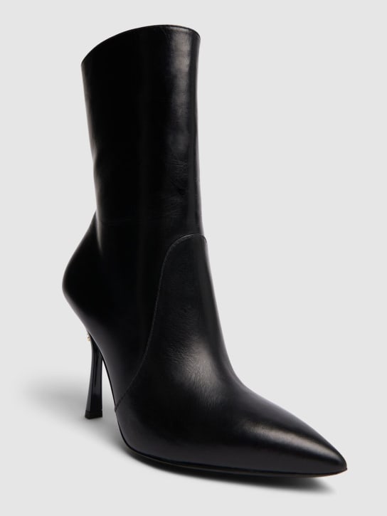 Moschino: 100mm Leather zip-up ankle boots - Siyah - women_1 | Luisa Via Roma