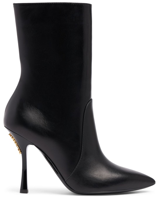 Moschino: 100mm Leather zip-up ankle boots - Siyah - women_0 | Luisa Via Roma