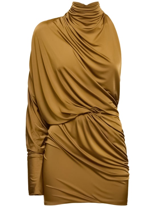 Alexandre Vauthier: Draped jersey one sleeve mini dress - Kahverengi - women_0 | Luisa Via Roma