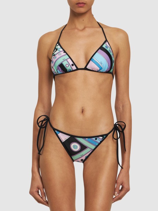 Pucci: Top bikini a triangolo - Blu/Bianco - women_1 | Luisa Via Roma