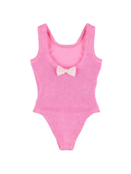 Hunza G: Seersucker one piece swimsuit w/ bow - Pembe - kids-girls_1 | Luisa Via Roma