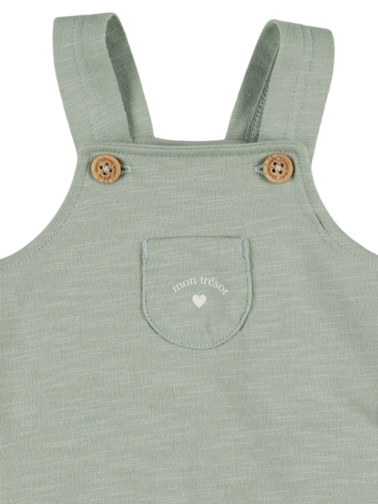 Petit Bateau: Cotton overalls & bodysuit - Green/White - kids-boys_1 | Luisa Via Roma
