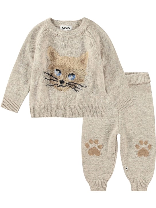 Molo: Wool blend knit sweater and pants - Beige - kids-girls_0 | Luisa Via Roma