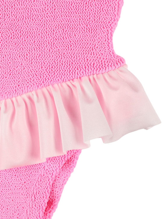 Hunza G: Seersucker one piece swimsuit w/ ruffles - Pembe - kids-girls_1 | Luisa Via Roma