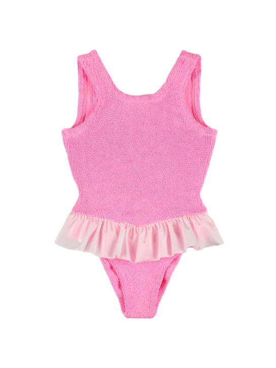 Hunza G: Seersucker one piece swimsuit w/ ruffles - Pink - kids-girls_0 | Luisa Via Roma