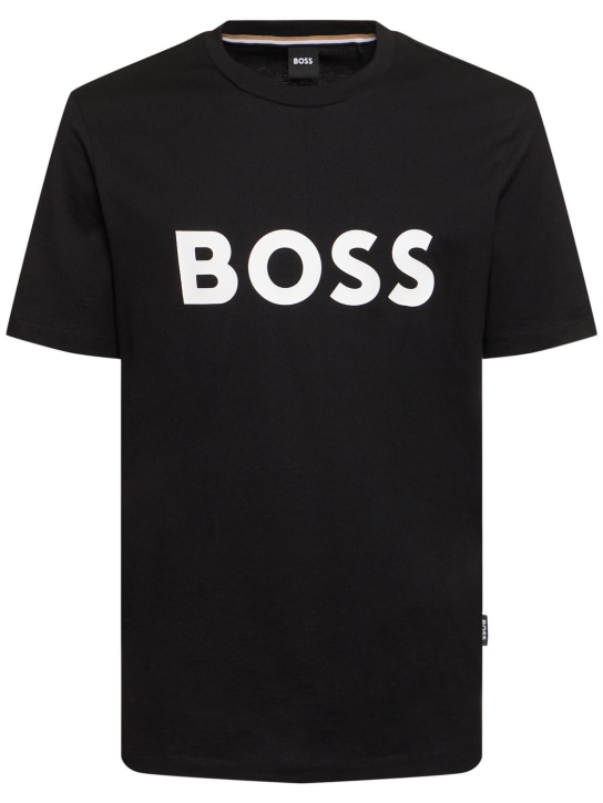 Boss: Tiburt 354 logo cotton t-shirt - Siyah - men_0 | Luisa Via Roma