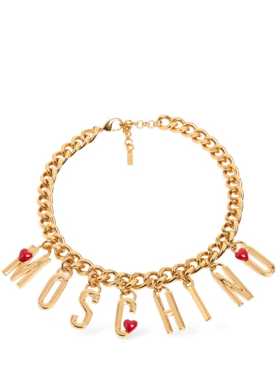 Moschino: Logo lettering charm collar necklace - Altın Rengi - women_0 | Luisa Via Roma