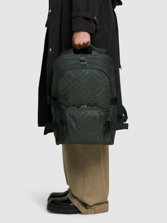 Burberry: Check print jacquard backpack - Vine - men_1 | Luisa Via Roma