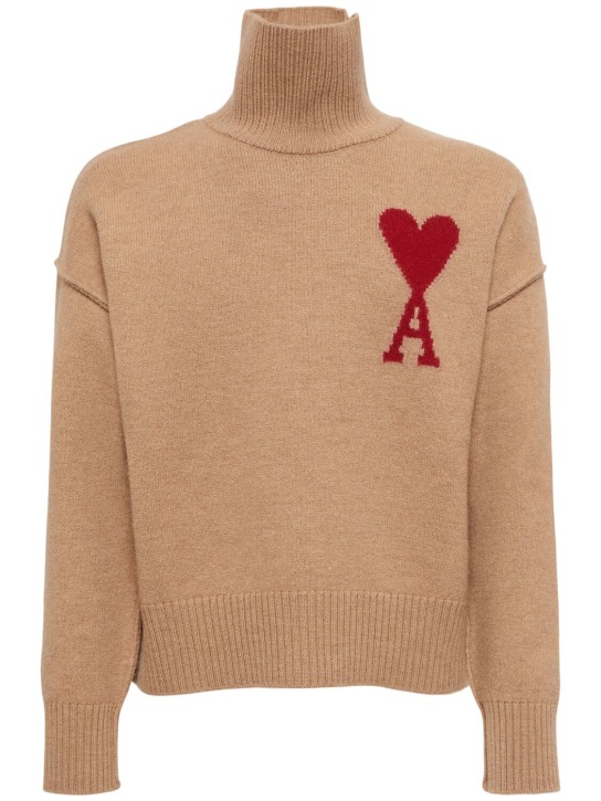 AMI Paris: Adc wool sweater - Camel/Red - men_0 | Luisa Via Roma