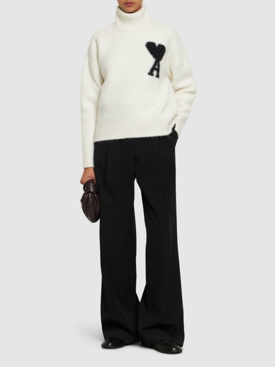 AMI Paris: ADC hairy alpaca blend knit sweater - White/Black - women_1 | Luisa Via Roma