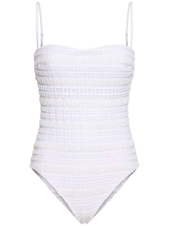 Ermanno Scervino: Embroidered sequined one piece swimsuit - Beyaz - women_0 | Luisa Via Roma