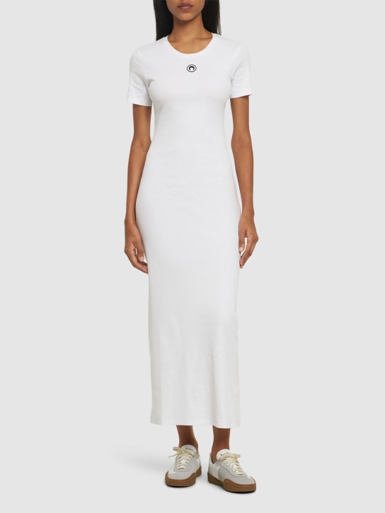 Marine Serre: Logo cotton blend jersey midi dress - White - women_1 | Luisa Via Roma
