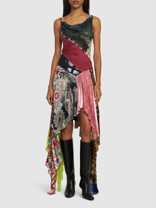 Marine Serre: Asymmetric silk short sleeve maxi dress - Multicolor - women_1 | Luisa Via Roma