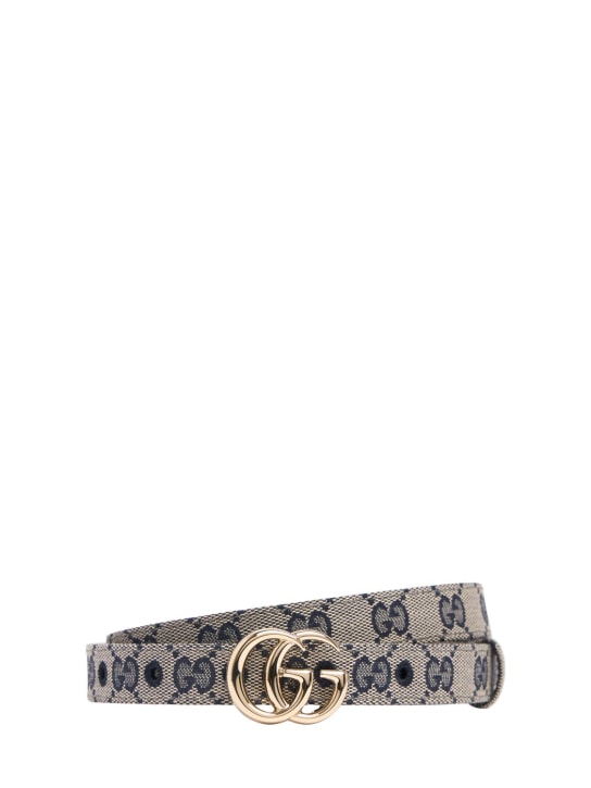 Gucci: 20mm breiter Canvasgürtel „GG Marmont“ - Beige/Blau - women_0 | Luisa Via Roma